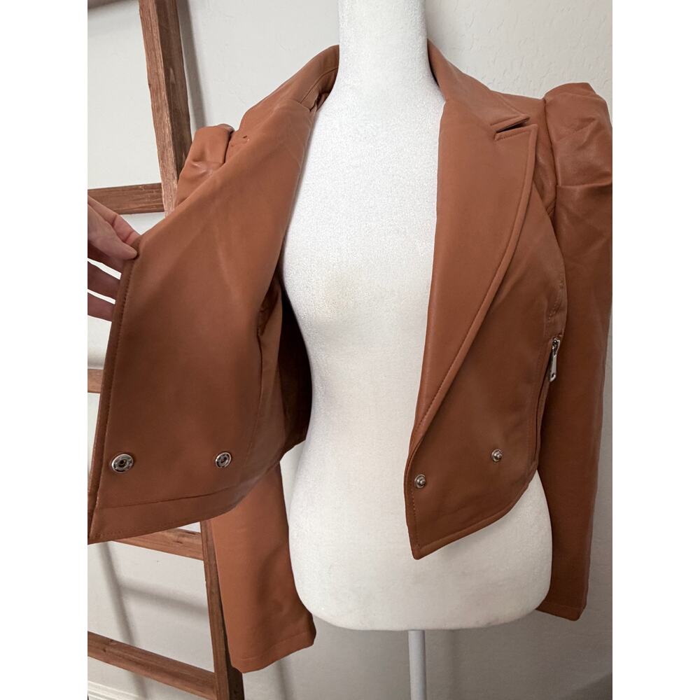 Azalea Wang Cropped Faux Leather Jacket – Puff Sleeve – Brown – Size Med - Picture 3 of 6